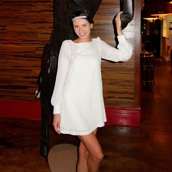 ⭕️ GUESS by Marciano Dress Cream Silver Crystals Embroidered XS - Picture 3 of 10